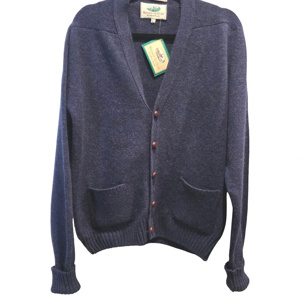 NWT Weymouth Hunt 100% Shetland Wool Cardigan Men's Sz L Navy Blue Ireland